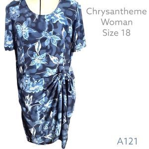 Chrysantheme Woman Blue, Flowered, Side Cinch, Size 18